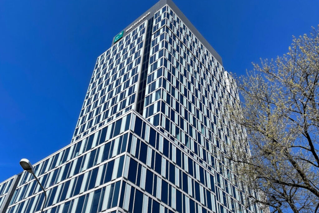 Modern glass office building exterior